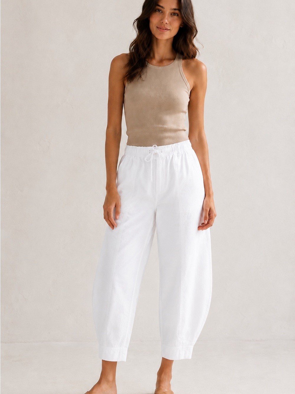 Zara White Elastic Waist Tapered Jogger Pants Size XS